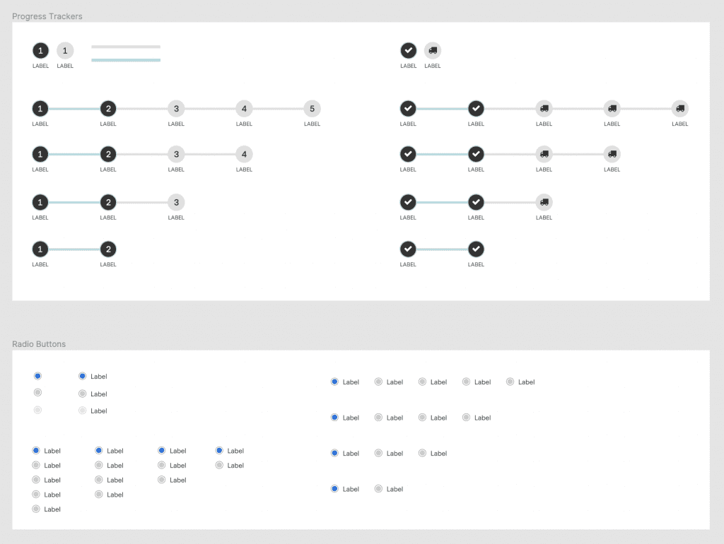 Design System Progress Trackers and Radio Buttons