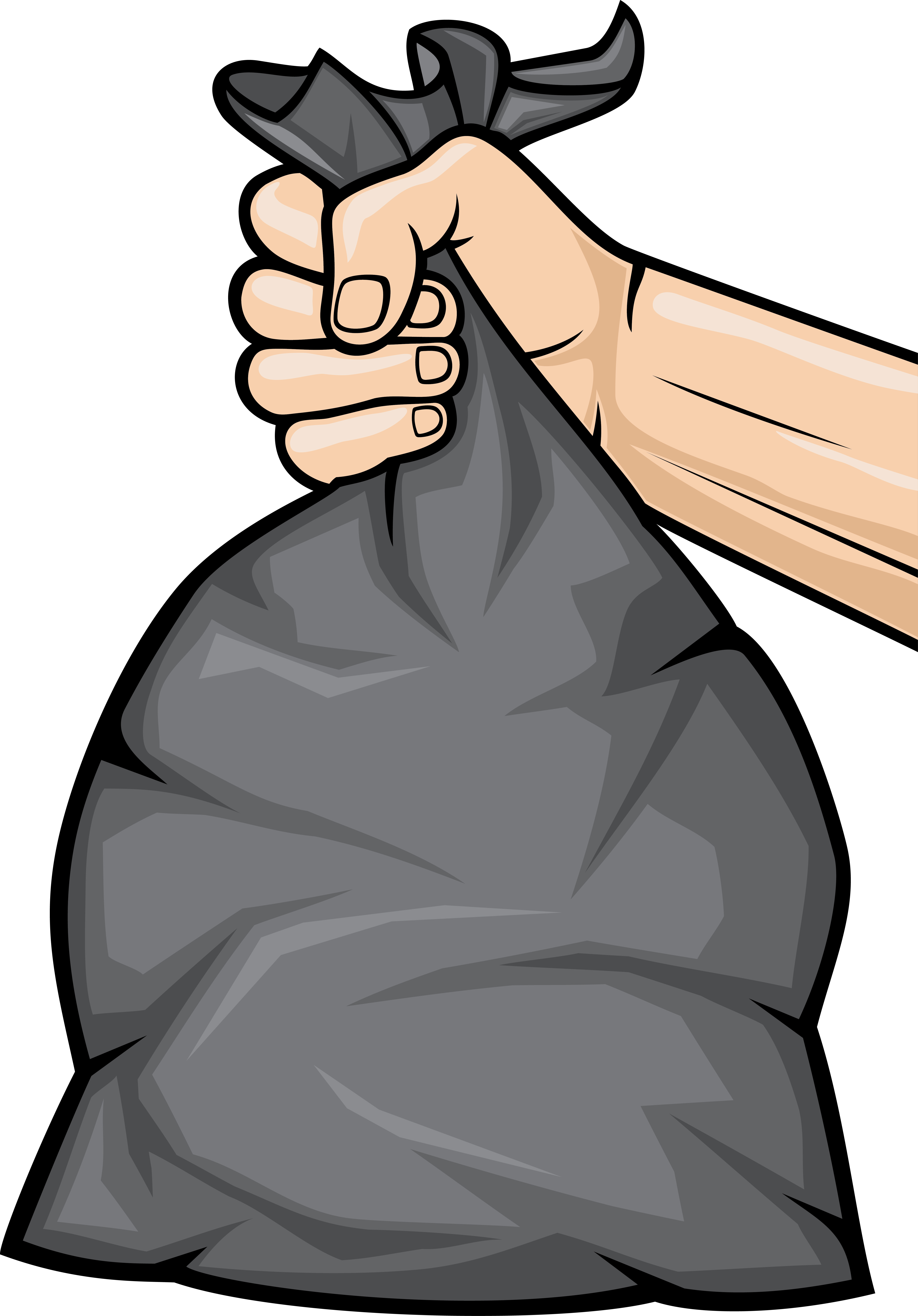 Man holding black plastic trash